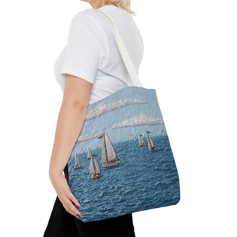 Coastal Beach Tote Bag Sailboat Ocean Summer Bag Nautical Tote Beach House Bag Lake Day Bag Seaside Tote Large Beach Bag Gift