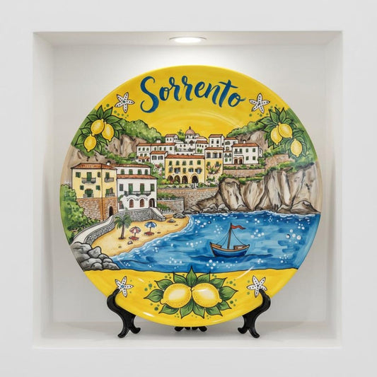 Vibrant Yellow and Blue Ceramic Plate Inspired by Sorrento Sorrento Italy Scenery Including Stand