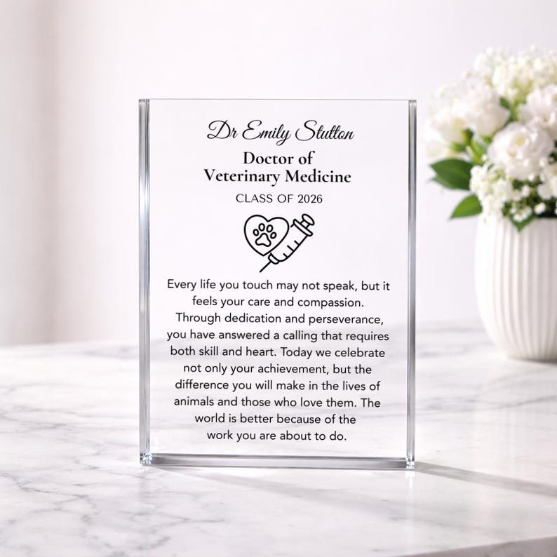 Veterinary Graduation Gift Plaque, DVM Graduation Gift for Her Him, Doctor of Veterinary Medicine Grad, Vet School College Graduate Gift