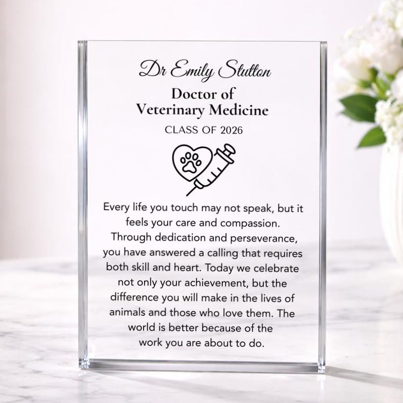 Veterinary Graduation Gift Plaque, DVM Graduation Gift for Her Him, Doctor of Veterinary Medicine Grad, Vet School College Graduate Gift