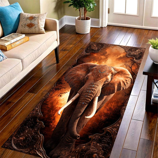 Majestic Elephant Runner Rug: Ornate Safari Hallway Carpet, Non-Slip Machine-Washable