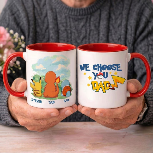 Personalized We Choose You Dad Mug, Pokemon Dad, Father's Day Gift For Him, Custom Anime Characters, Custom Birthday Pokedad Mug