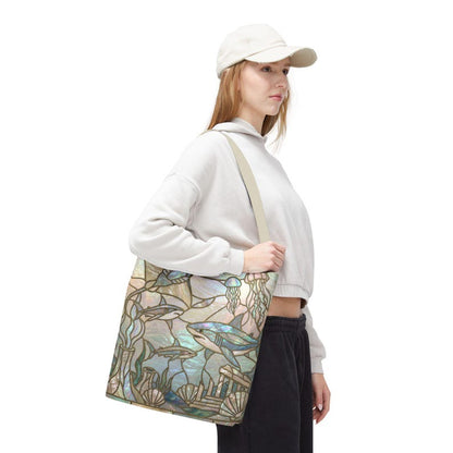 Coastal Shark Tote Bag Beach Bag Ocean Lover Gift, Stained Glass Style Tote, Luxury Beach Tote, Nautical Bag, Coastal Mom Gift, Reusable Bag