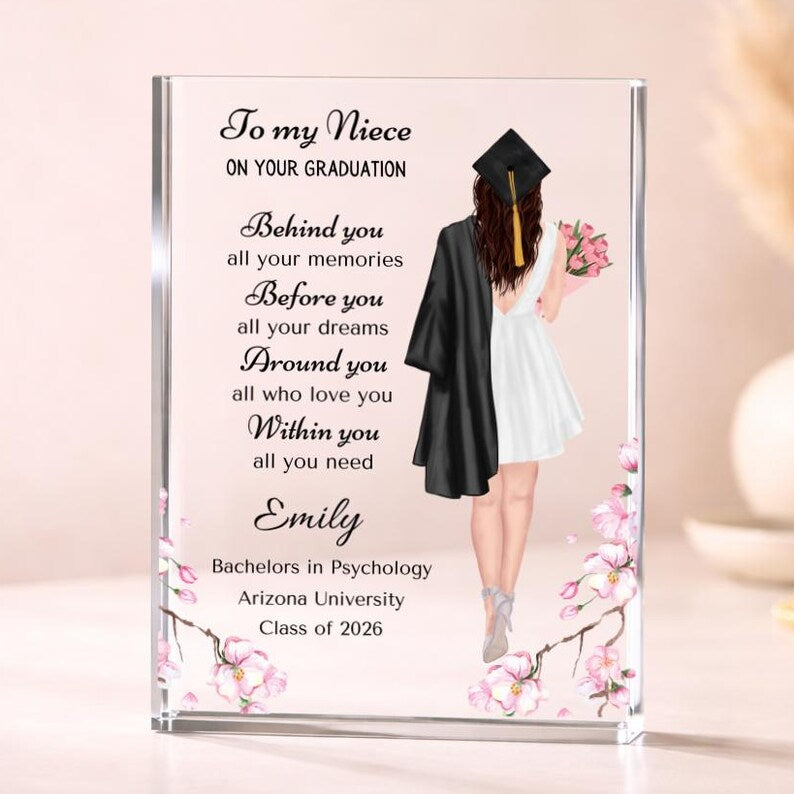 Niece Graduation Gift Personalized Plaque, High school Grad, College Graduation, Masters degree Graduate Phd Graduation Gift from Aunt Uncle