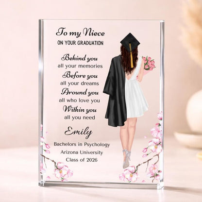 Niece Graduation Gift Personalized Plaque, High school Grad, College Graduation, Masters degree Graduate Phd Graduation Gift from Aunt Uncle