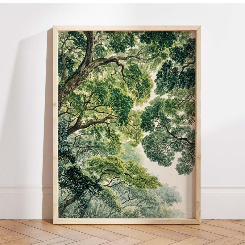 Forest Canopy Wall Art, Botanical Tree Top Print, Woodland Nature Decor