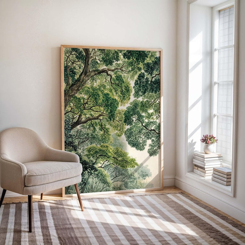 Forest Canopy Wall Art, Botanical Tree Top Print, Woodland Nature Decor