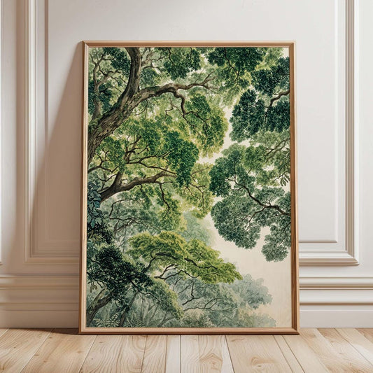 Forest Canopy Wall Art, Botanical Tree Top Print, Woodland Nature Decor