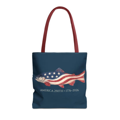 American 250th Trout Tote Bag, Patriotic Fishing Bag, 1776 2026 USA Gift, Lake Day Beach Tote, Fisherman Gift, Independence Day, USA bag