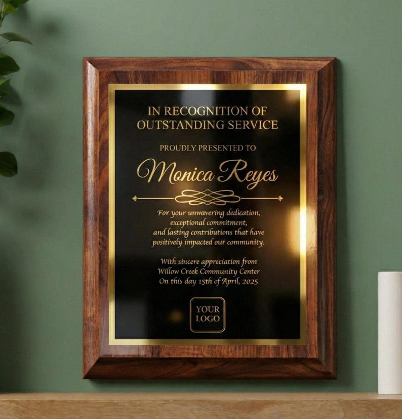 Personalized Cherry Finish Award Plaque, Custom Employee Recognition, Retirement, or Appreciation Gift, Elegant Custom Wall Plaque