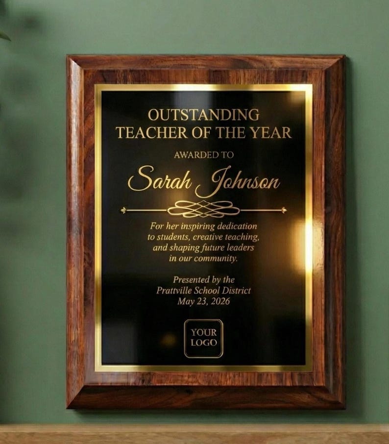 Personalized Cherry Finish Award Plaque, Custom Employee Recognition, Retirement, or Appreciation Gift, Elegant Custom Wall Plaque