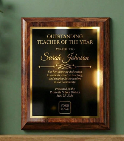Personalized Cherry Finish Award Plaque, Custom Employee Recognition, Retirement, or Appreciation Gift, Elegant Custom Wall Plaque