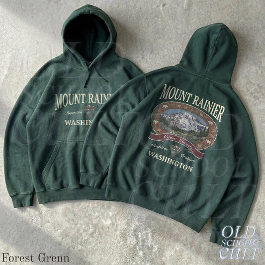 Mount Rainier Washington Hoodie, Vintage 90s National Park Hiking Graphic Sweatshirt