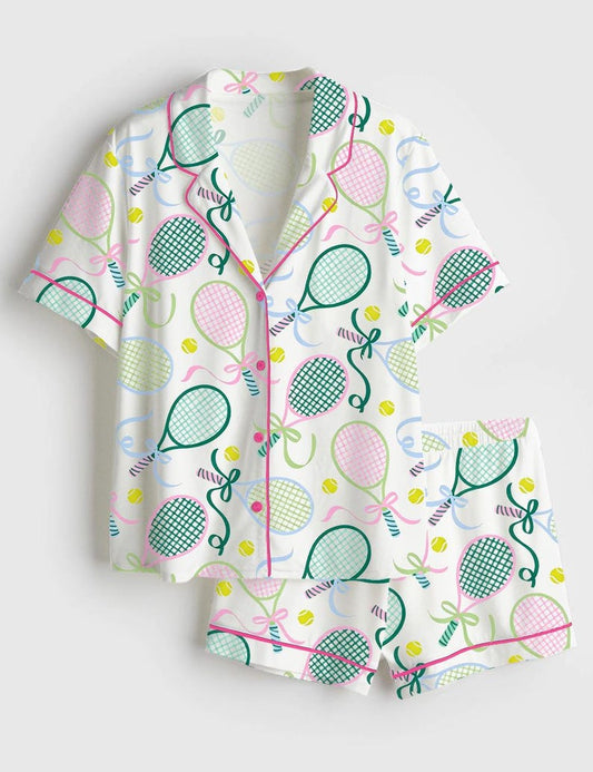 Tennis Pajama Set Women Preppy Sleepwear Coquette Sport Lounge Outfit Summer Pjs Gift