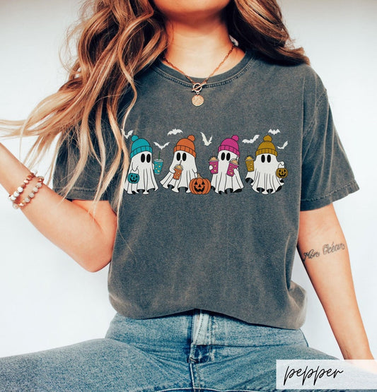 Comfort Colors Halloween Ghost Coffee Shirt: Spooky Fall Tee