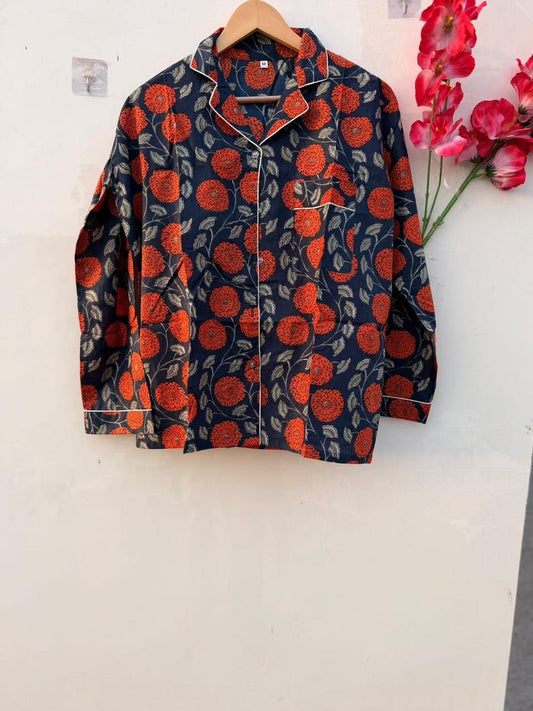 Floral Cotton Pajama Set for Women, Soft Breathable Sleepwear, Hand Block Print PJs, Button Down Nightwear, Lounge Set Gift