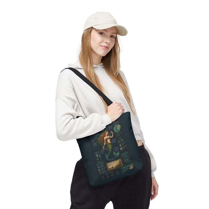 Mermaid Tote Bag Ocean Aesthetic, Sea Life Infographic Tote, Beach Bag Coastal Gift, Mermaid Lover Gift, Nautical Tote Bag