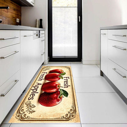 Fresh Apples Kitchen Runner Rug: Vintage Orchard Farmhouse Carpet, Non-Slip Machine-Washable