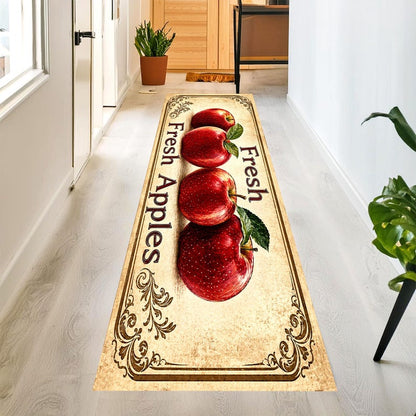 Fresh Apples Kitchen Runner Rug: Vintage Orchard Farmhouse Carpet, Non-Slip Machine-Washable