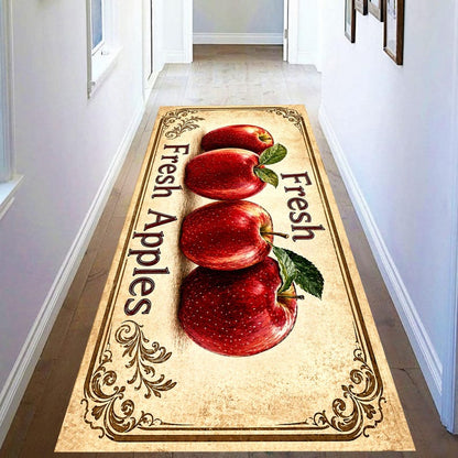 Fresh Apples Kitchen Runner Rug: Vintage Orchard Farmhouse Carpet, Non-Slip Machine-Washable