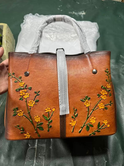 Vintage Genuine Leather Multi Compartment Tote Bag High Capacity Women’s Handbag for Work Travel and Everyday Style for Woman Womens Handbag