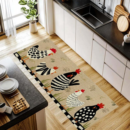 Chicken Printed Runner Rug: Farmhouse Kitchen Hallway Carpet, Non-Slip Machine-Washable