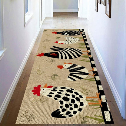 Chicken Printed Runner Rug: Farmhouse Kitchen Hallway Carpet, Non-Slip Machine-Washable