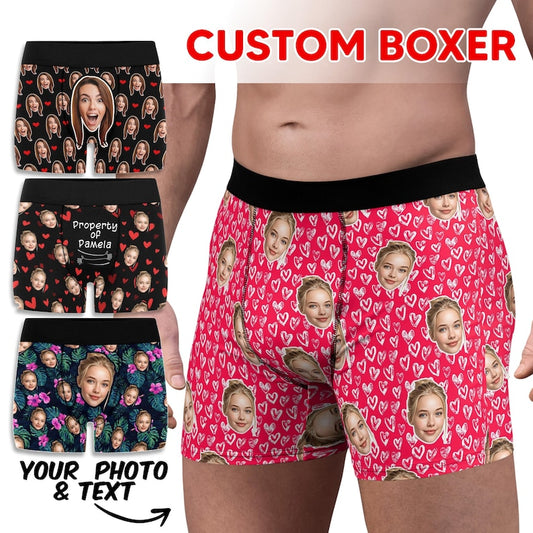 Custom Face Valentine Boxer Briefs, Personalized Mens Underwear, Romantic Gift for Boyfriend