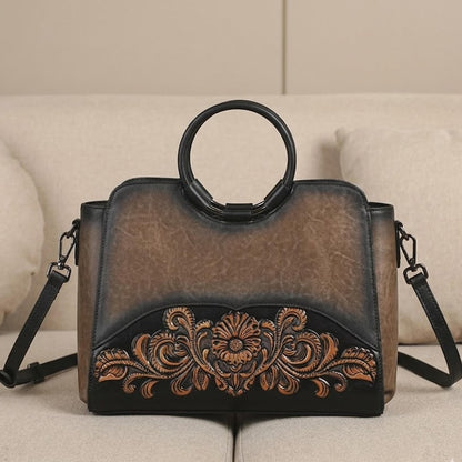 Hand Painted Floral Leather Shoulder Bag Boho Ethnic Crossbody Purse for Women Artisan Embossed Sling Unique Handmade Anniversary Gift