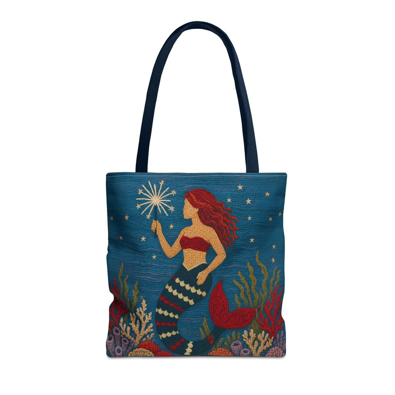 Coastal Mermaid Tote Bag Ocean Beach Bag Nautical Tote Beach House Bag Mermaid Gift Summer Tote Bag