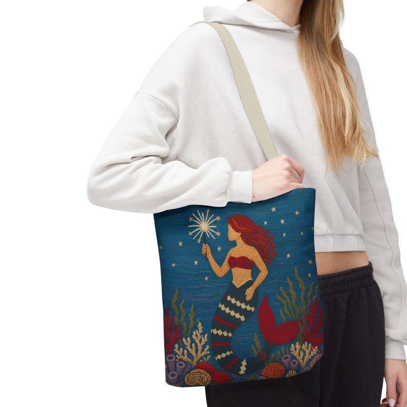 Coastal Mermaid Tote Bag Ocean Beach Bag Nautical Tote Beach House Bag Mermaid Gift Summer Tote Bag