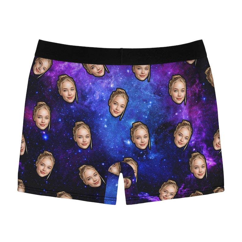 Custom Face Boxer Briefs, Personalized Space Galaxy Underwear, Gift for Boyfriend