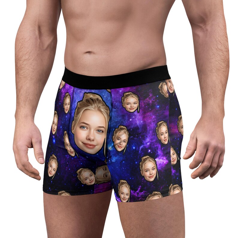 Custom Face Boxer Briefs, Personalized Space Galaxy Underwear, Gift for Boyfriend