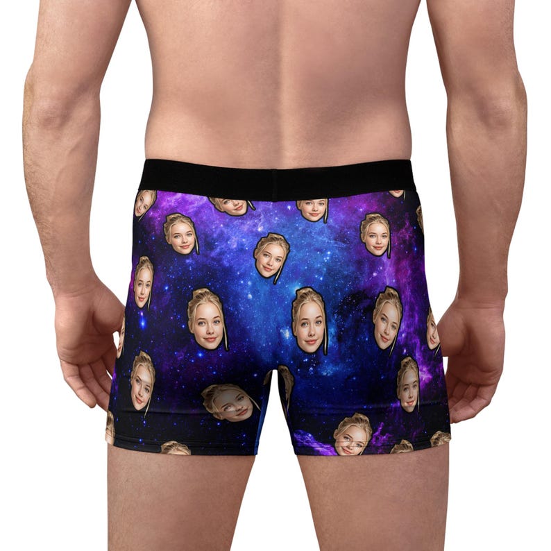 Custom Face Boxer Briefs, Personalized Space Galaxy Underwear, Gift for Boyfriend