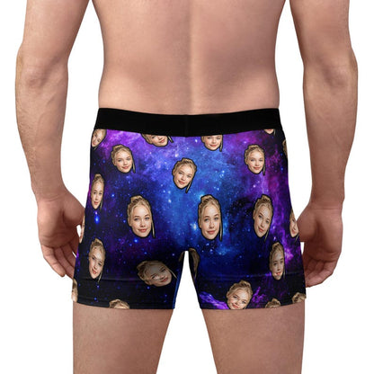 Custom Face Boxer Briefs, Personalized Space Galaxy Underwear, Gift for Boyfriend
