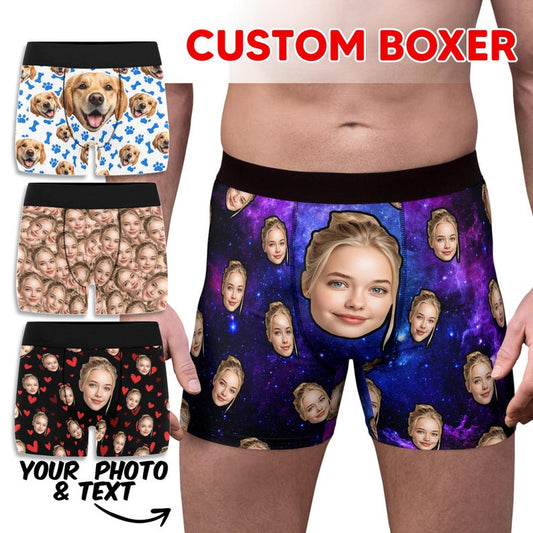 Custom Face Boxer Briefs, Personalized Space Galaxy Underwear, Gift for Boyfriend