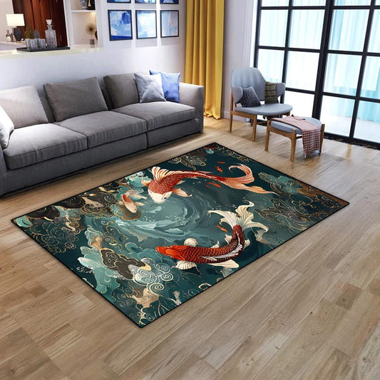 Koi Fish Rug, Japanese Style Carpet, Zen Decor Rug, Oriental Art Rug, Asian Decor, Living Room Rug, Koi Carp Design, Japanese Aesthetic