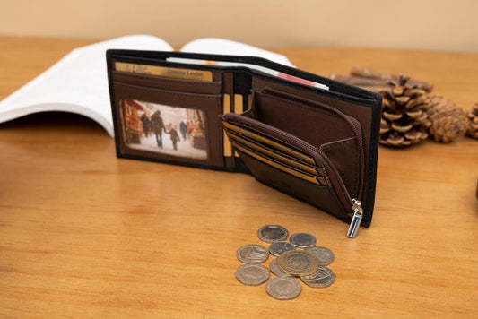 Christmas Gift, Personalised Men's Zip Coin Leather Wallet, Men's Engraved Wallet, Custom RFID Wallet, Gift for Him, Dad, Boyfriend, Husband