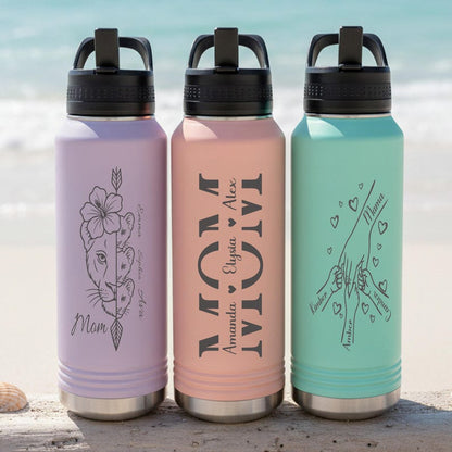 Personalized Mom Tumbler with Kids Names, Custom Engraved Water Bottles, Mom Grandma Gift, Mothers Day Mama Mug Cup