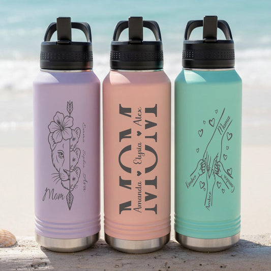 Personalized Mom Tumbler with Kids Names, Custom Engraved Water Bottles, Mom Grandma Gift, Mothers Day Mama Mug Cup
