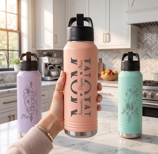 Personalized Mom Tumbler with Kids Names, Custom Engraved Water Bottles, Mom Grandma Gift, Mothers Day Mama Mug Cup