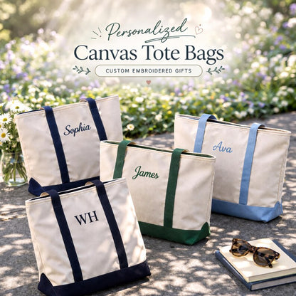 Custom Embroidered Tote Bag, Personalized Name Canvas Tote, Zipper Bag, Aesthetic Everyday Tote, Gift For Her, Personalized Embroidered Tote