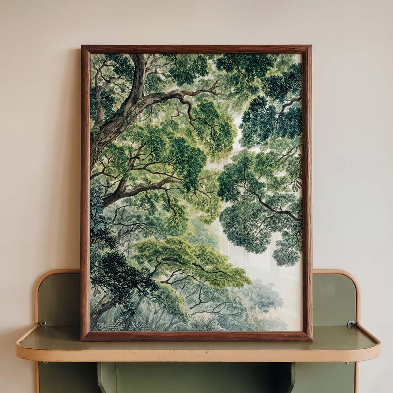 Forest Canopy Wall Art, Botanical Tree Top Print, Woodland Nature Decor