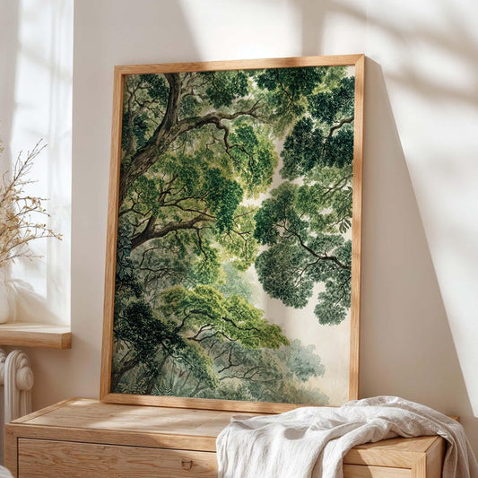 Forest Canopy Wall Art, Botanical Tree Top Print, Woodland Nature Decor