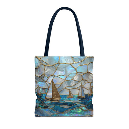 Mothers Day Beach Tote Bag Coastal Nautical Tote Blue Gold Sailboat Bag Ocean Beach Bag Gift for Mom Summer Vacation Bag