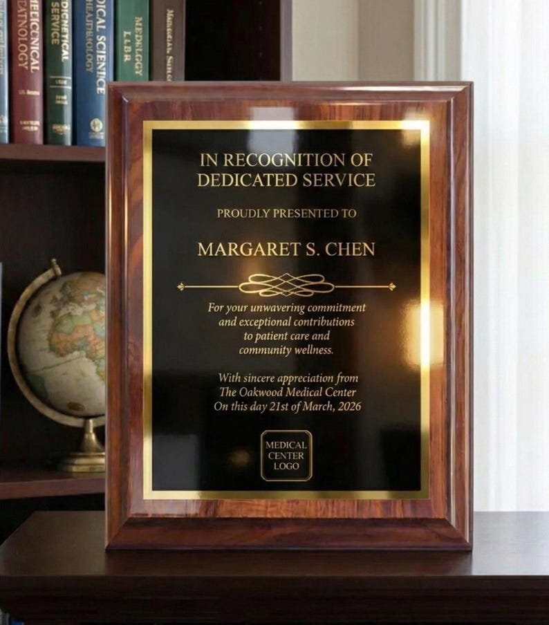 Personalized Cherry Finish Award Plaque, Custom Employee Recognition, Retirement, or Appreciation Gift, Elegant Custom Wall Plaque