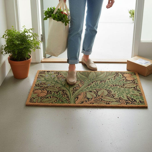Vintage Floral Coir Doormat, Greenery Botanical Decor