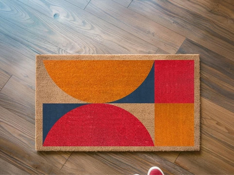 Coir Doormat: Mid-Century Modern Geometric Design - Eco Friendly