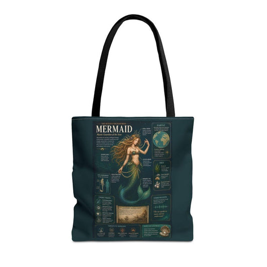 Mermaid Tote Bag Ocean Aesthetic, Sea Life Infographic Tote, Beach Bag Coastal Gift, Mermaid Lover Gift, Nautical Tote Bag