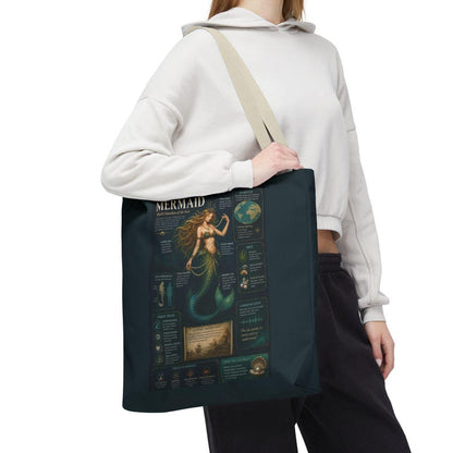Mermaid Tote Bag Ocean Aesthetic, Sea Life Infographic Tote, Beach Bag Coastal Gift, Mermaid Lover Gift, Nautical Tote Bag